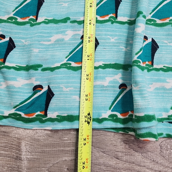 70s 80s VINTAGE Made in Korea Cruise Ship Boat Water Pattern T Shirt Top Large - Picture 9 of 12